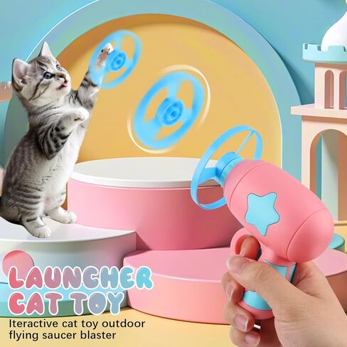 2pcs Bamboo Dragonfly Catapult Launcher, Cat Chase Fetch Toy with 6 Flying Spinners, Cat Toy Propeller Launcher for Training & Hunting, Cat & Kitten Toy with Colorful Flying Propellers (Yellow+Blue) in Kuwait