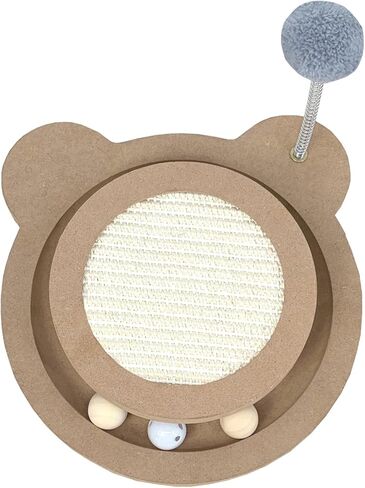 Cute Cat Scratcher,Interactive Scratcher Toys for Indoor Cats and Kitten Natural Sisal Cat Scratch Mats Track Balls Spring Toy in Kuwait