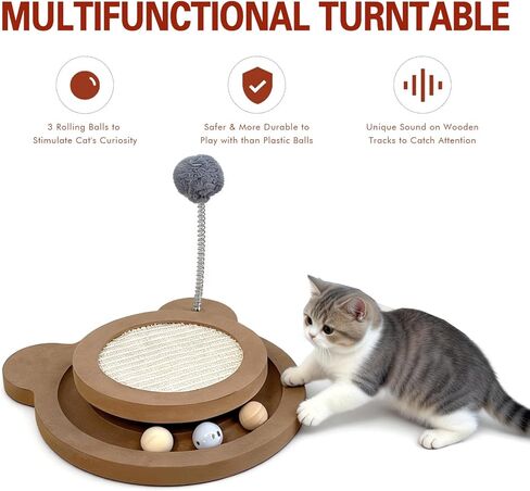 Cute Cat Scratcher,Interactive Scratcher Toys for Indoor Cats and Kitten Natural Sisal Cat Scratch Mats Track Balls Spring Toy in Kuwait