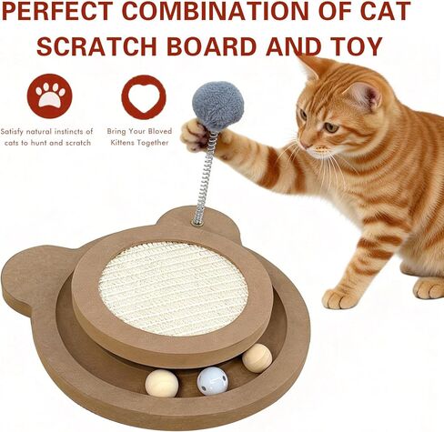 Cute Cat Scratcher,Interactive Scratcher Toys for Indoor Cats and Kitten Natural Sisal Cat Scratch Mats Track Balls Spring Toy in Kuwait