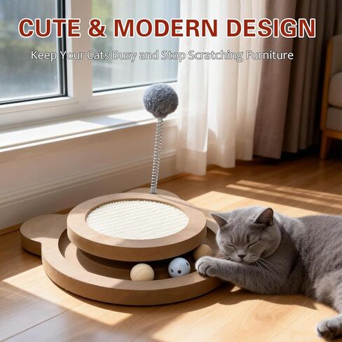 Cute Cat Scratcher,Interactive Scratcher Toys for Indoor Cats and Kitten Natural Sisal Cat Scratch Mats Track Balls Spring Toy in Kuwait
