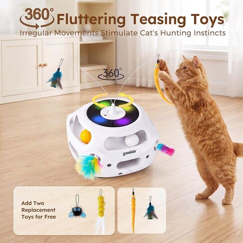 ZOMISIA 4 in 1 Automatic Interactive Cat Toy, Rechargeable Cat Toys for Indoor Cats with Fluttering Teasing Sticks, Trackballs, Shooting Feathers and Bird Chirping for Bored Indoor Adult Cats in Kuwait
