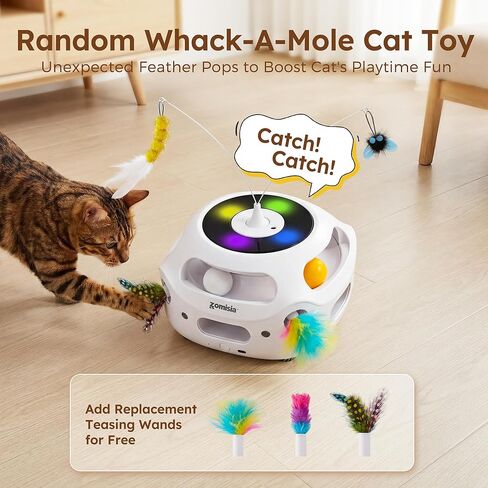 ZOMISIA 4 in 1 Automatic Interactive Cat Toy, Rechargeable Cat Toys for Indoor Cats with Fluttering Teasing Sticks, Trackballs, Shooting Feathers and Bird Chirping for Bored Indoor Adult Cats in Kuwait