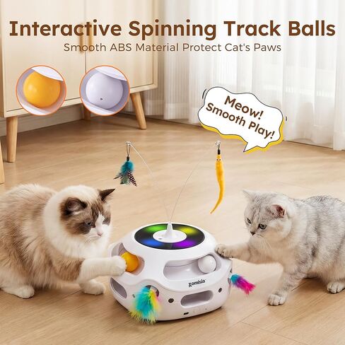 ZOMISIA 4 in 1 Automatic Interactive Cat Toy, Rechargeable Cat Toys for Indoor Cats with Fluttering Teasing Sticks, Trackballs, Shooting Feathers and Bird Chirping for Bored Indoor Adult Cats in Kuwait