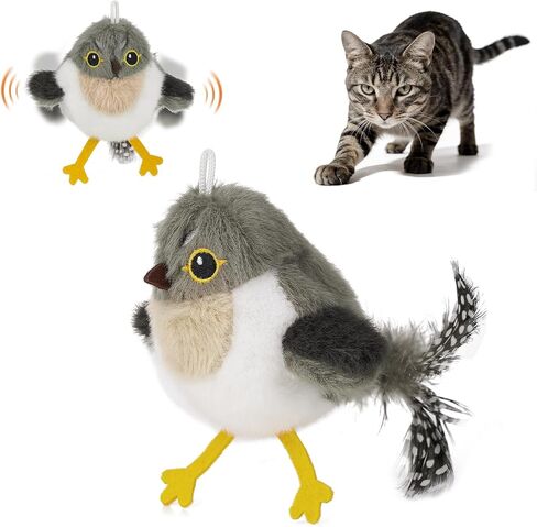 Sundix Cat Toys Flapping Bird, Lifelike Chirp Tweet, Rechargeable Touch Activated Kitten Toy Interactive Cat Exercise Toys for All Breeds Cat Kicker Catnip Toys in Kuwait