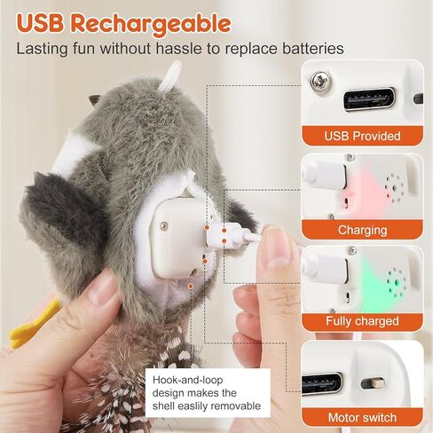 Sundix Cat Toys Flapping Bird, Lifelike Chirp Tweet, Rechargeable Touch Activated Kitten Toy Interactive Cat Exercise Toys for All Breeds Cat Kicker Catnip Toys in Kuwait