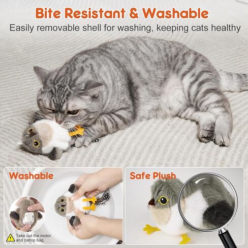 Sundix Cat Toys Flapping Bird, Lifelike Chirp Tweet, Rechargeable Touch Activated Kitten Toy Interactive Cat Exercise Toys for All Breeds Cat Kicker Catnip Toys in Kuwait
