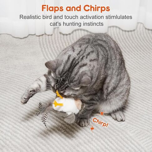 Sundix Cat Toys Flapping Bird, Lifelike Chirp Tweet, Rechargeable Touch Activated Kitten Toy Interactive Cat Exercise Toys for All Breeds Cat Kicker Catnip Toys in Kuwait