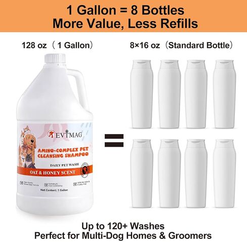 1 Gallon Dog Shampoo, Oatmeal Honey Moisturizing Shampoo for Dogs with Sensitive Dry Itchy Skin, Deodorizing & Deep Cleaning, Concentrated Formula in Kuwait