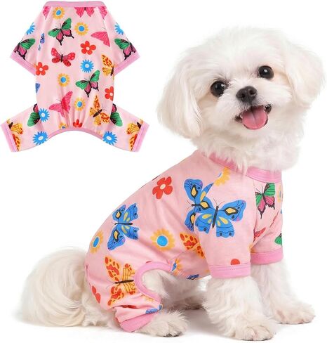 DaFuEn Dog Pajamas for Small Dogs - Soft Cotton 4-Leg Puppy PJs, Stretchable Breathable Pet Onesie Jumpsuit Sleepwear for Yorkie, Chihuahua, Toy Poodle & Tiny Breeds (Colorful Apples,M) in Kuwait