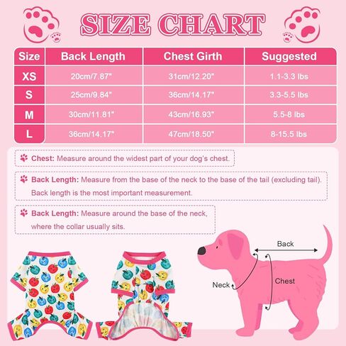 بيجامة DaFuEn للكلاب الصغيرة - بيجامة من القطن الناعم ذات 4 أرجل للجراء، ملابس نوم قابلة للتمدد ومسامية للحيوانات الأليفة من أجل يوركي وتشيهواهوا ولعبة البودل والسلالات الصغيرة (تفاح ملون، مقاس M) in Kuwait