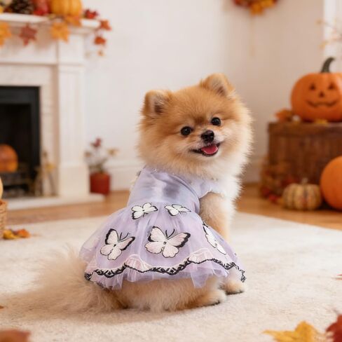 Cat Dog Tutu Dress with Pearl, Butterfly Puppy Cute Lace Skirt, Princess Skirt Sweet Pet Summer Costume (Pink, L) in Kuwait