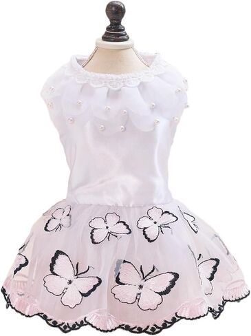 Cat Dog Tutu Dress with Pearl, Butterfly Puppy Cute Lace Skirt, Princess Skirt Sweet Pet Summer Costume (Pink, L) in Kuwait