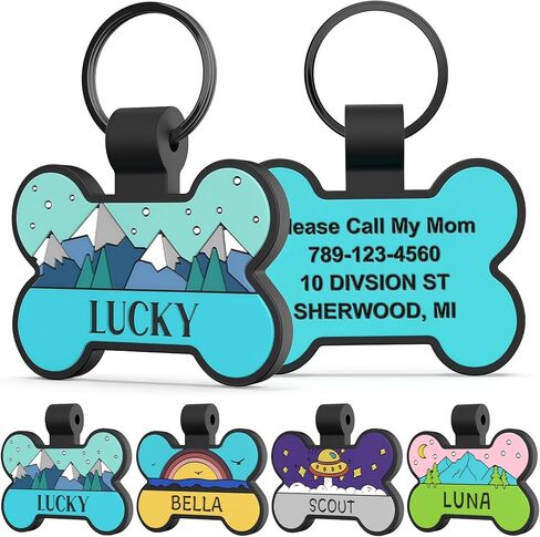 Silicone Dog Tags Personalized for Pets - Silent Dog Cat Name Tag with Deeply Engraved - Soft Pet ID Tags for Collars with Art Design Pattern (Bone) in Kuwait