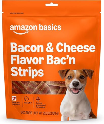 Amazon Basics Bacon and Cheese Flavor Bac'n Strips Dog Treats - 25 oz Bag in Kuwait