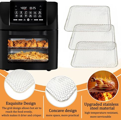 ALJ 3PCS Air Fryer Oven Mesh Shelf for Gourmia 14QT Digital Air Fryer Oven, Premium Dehydrator Rack Grid Grill Pan Crisper Cooking Plate Tray Insert Grate for Gourmia Air Fryer Oven, Dishwasher Safe in Kuwait