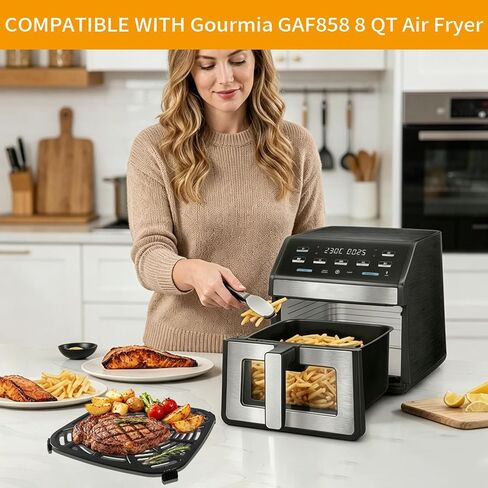 ملحقات مقلاة الهواء لـ Gourmia GAF858 GAF823، غير لاصقة 9.6 بوصة * 9.6 بوصة مربعة قطع غيار مقلاة الهواء صينية شواء صينية شواء لوحة هش لوحة Gourmia 8 QT in Kuwait