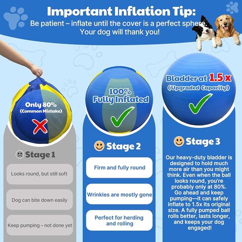 Happypaw 3.0 ترقية كرة الرعي للكلاب مقاس 18 بوصة - مقاومة معززة للمضغ ومواد شديدة التحمل، لعبة للكلاب معدات خفة الحركة للرعاة الأستراليين، كولي، تتضمن 5 رقع إصلاح in Kuwait