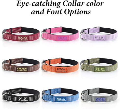 Personalized Dog Collars with Name & Phone Number, Reflective Adjustable Nylon Customized Dog Collar with Neoprene Padding, Quick Release Buckle, for Puppy Small Medium Large Dogs in Kuwait