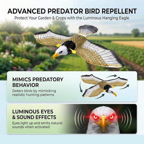 Falcon Bird Scarer, Realistic Sound Deterrent for Effective Bird Control, Hanging Eagle Decoy, Weatherproof Solar-Powered Design, for Gardeners, Farmers, Parks, Farms, Backyards, O in Kuwait