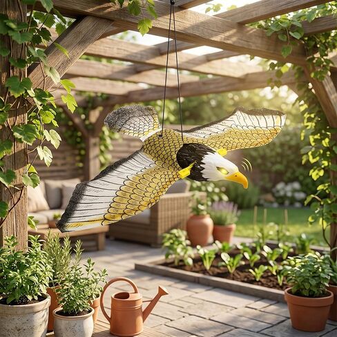 Falcon Bird Scarer, Realistic Sound Deterrent for Effective Bird Control, Hanging Eagle Decoy, Weatherproof Solar-Powered Design, for Gardeners, Farmers, Parks, Farms, Backyards, O in Saudi Arabia