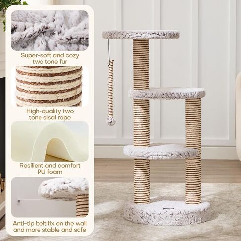 برج القطط، شجرة تسلق متعددة المستويات مع مجاثم مرتفعة واسعة، أعمدة خدش، كرة لعبة متدلية، أثاث متين لبيت القطط للقطط الداخلية والقطط الكبيرة الكبيرة. in Kuwait