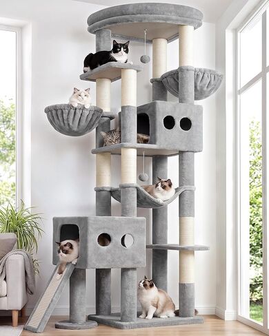 Globlazer Cat Tower for Large Cats, 81 inch Cat Tree for Indoor Cats Large Adult, Tall Cat Tower with 2 Condos, 2 Baskets, Hammock, Large Perch, 8 Sisal Posts, Scratching Board, S81G, Beige in Kuwait