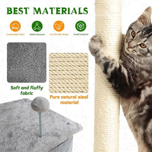 43.7 Inch Multi-Level Cat Tree Tower with 2 Plush Condos, Top Perch, 2 Interactive Pom-Pom Balls, Sisal Scratching Posts - Sturdy Cat Tower Furniture for Kittens and Cats in Kuwait