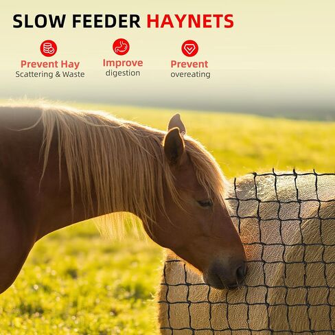 6x6ft Polyester Round Bale Hay Net Knotless Slow Feed Hay Net with 1 3/4" Holes and 5mm Thick, for Round Bales 4x4-6x6/square Bales 3x3x8-4x4x8, with 66ft Repair Rope Weaving Needle Shuttle in Kuwait