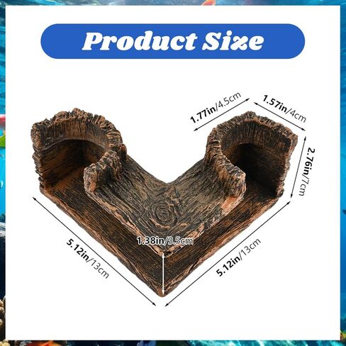 Aquarium Cave Underground Resin Stump Dual Hole Hideout Fish Tank Cave View Fish & Shrimp in Natural Corner Tunnel (Size:5.1×5.1×2.8") in Kuwait