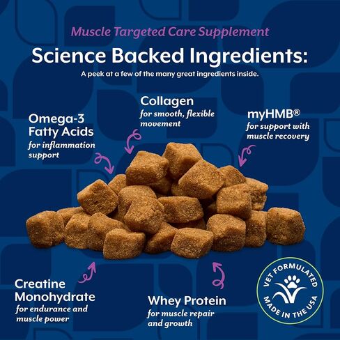 NaturVet Muscle Targeted Care Hip & Joint Supplement for Dogs, Helps Support Lean Muscle Mass, Strength & Performance with HMB, Creatine, Whey Protein, & L-Carnitine, 60 Bacon & Chicken Soft Chews in Kuwait