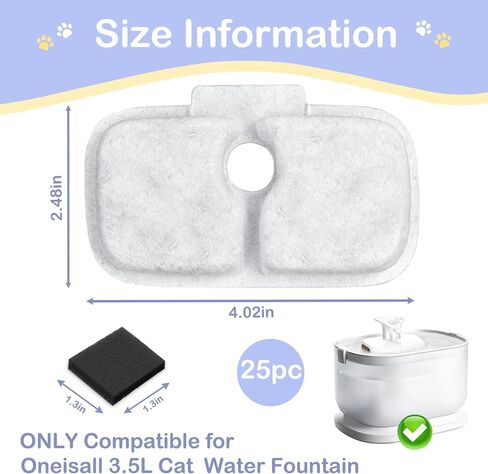 50 Packs for Petlibro Cat Water Fountain Filters Replacement, Compatible with Cat Water Fountain PLWF005 PLWF105 PLWF115 (25 Replacement Water Filters + 25 Pre-Filter Sponges) in Saudi Arabia