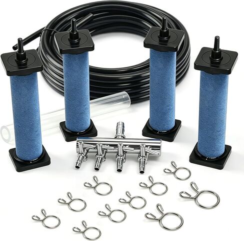 مجموعة ملحقات POPOSOAP Pond Aerator المتوافقة مع مضخات الهواء، وأنابيب خطوط الطيران السوداء بطول 52 قدمًا مع مقسم بأربعة اتجاهات و4 مجموعة تهوية لأحجار الفقاعات لخزان الأسماك في الهواء الطلق، وخزان الصرف الصحي، وحديقة المياه P801 in Kuwait