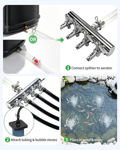 مجموعة ملحقات POPOSOAP Pond Aerator المتوافقة مع مضخات الهواء، وأنابيب خطوط الطيران السوداء بطول 52 قدمًا مع مقسم بأربعة اتجاهات و4 مجموعة تهوية لأحجار الفقاعات لخزان الأسماك في الهواء الطلق، وخزان الصرف الصحي، وحديقة المياه P801 in Kuwait