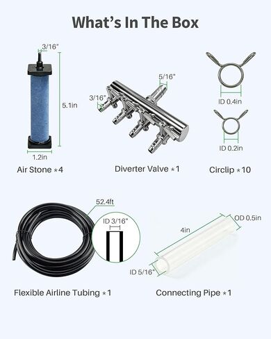 مجموعة ملحقات POPOSOAP Pond Aerator المتوافقة مع مضخات الهواء، وأنابيب خطوط الطيران السوداء بطول 52 قدمًا مع مقسم بأربعة اتجاهات و4 مجموعة تهوية لأحجار الفقاعات لخزان الأسماك في الهواء الطلق، وخزان الصرف الصحي، وحديقة المياه P801 in Kuwait
