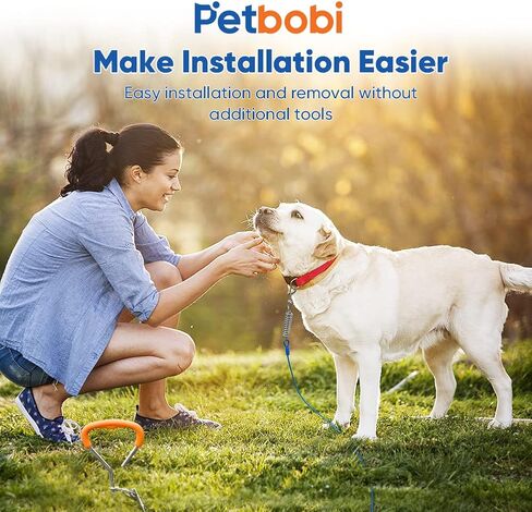 Petbobi Dog Tie Out Stake - 16″ Heavy Duty Dog Anchor for Yard Camping, 9mm Solid Steel, Soft Grip Handle Spiral Stake with No Tangle Connect Ring for Small to Large Pets Up to 120lbs, Orange in Kuwait