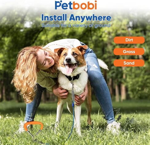 Petbobi Dog Tie Out Stake - 16″ Heavy Duty Dog Anchor for Yard Camping, 9mm Solid Steel, Soft Grip Handle Spiral Stake with No Tangle Connect Ring for Small to Large Pets Up to 120lbs, Orange in Kuwait