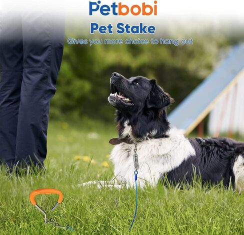 Petbobi Dog Tie Out Stake - 16″ Heavy Duty Dog Anchor for Yard Camping, 9mm Solid Steel, Soft Grip Handle Spiral Stake with No Tangle Connect Ring for Small to Large Pets Up to 120lbs, Orange in Kuwait