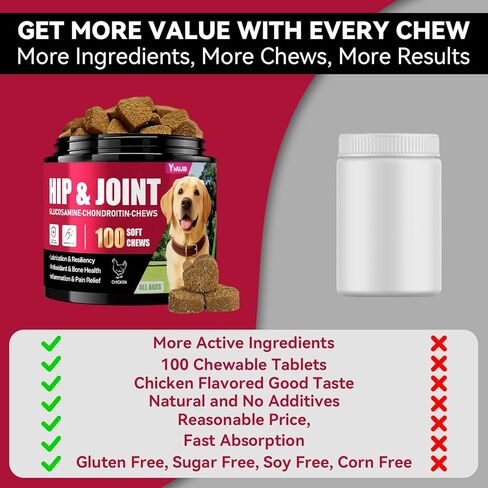 Hip and Joint Supplement for Dogs, Advanced Glucosamine for Dogs Vet-Formulated with Chondroitin, Msm,Omega 3, Pet Joint Health Support Mobility for All Puppy, Adult & Large Breed & Senior Dog in Kuwait