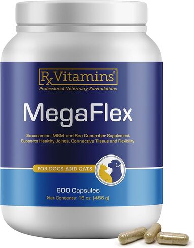 Rx Vitamins MegaFlex Cat and Dog Joint Supplement - Glucosamine Sulfate with MSM, Vitamin C, & Sea Cucumber - Supports Joint Flexibility and Mobility - for All Breeds and Sizes - 600 Capsules in Kuwait