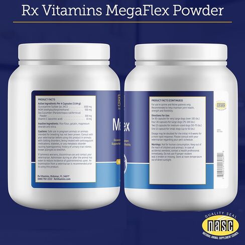 Rx Vitamins MegaFlex Cat and Dog Joint Supplement - Glucosamine Sulfate with MSM, Vitamin C, & Sea Cucumber - Supports Joint Flexibility and Mobility - for All Breeds and Sizes - 600 Capsules in Kuwait