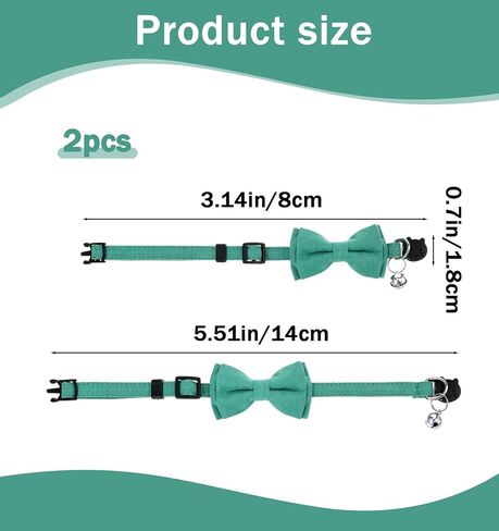 2 Pcs Green Cat Collar, Cute Bow Tie Cat Collar, Adjustable Cat Collar Tie with Bell, Safety Breakaway Pet Collar for Cats in Kuwait