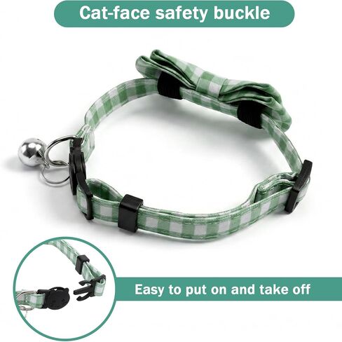 2 Pcs Green Cat Collar, Cute Bow Tie Cat Collar, Adjustable Cat Collar Tie with Bell, Safety Breakaway Pet Collar for Cats in Kuwait