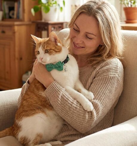 2 Pcs Green Cat Collar, Cute Bow Tie Cat Collar, Adjustable Cat Collar Tie with Bell, Safety Breakaway Pet Collar for Cats in Kuwait