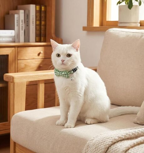 2 Pcs Green Cat Collar, Cute Bow Tie Cat Collar, Adjustable Cat Collar Tie with Bell, Safety Breakaway Pet Collar for Cats in Kuwait