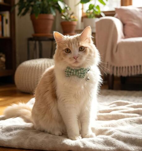 2 Pcs Green Cat Collar, Cute Bow Tie Cat Collar, Adjustable Cat Collar Tie with Bell, Safety Breakaway Pet Collar for Cats in Kuwait
