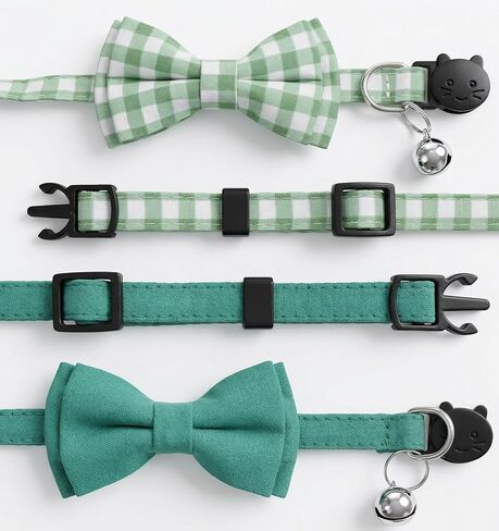 2 Pcs Green Cat Collar, Cute Bow Tie Cat Collar, Adjustable Cat Collar Tie with Bell, Safety Breakaway Pet Collar for Cats in Kuwait