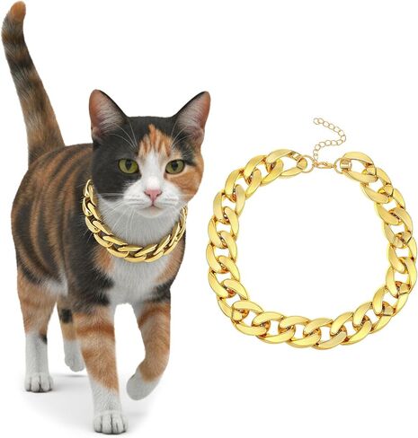 JIEYAO Gold Cat Chain Collar, Adjustable Cuban Link Necklace for Cats Gold Chain for Cats Stylish Pet Decorative Accessory (Gold, M) in Kuwait