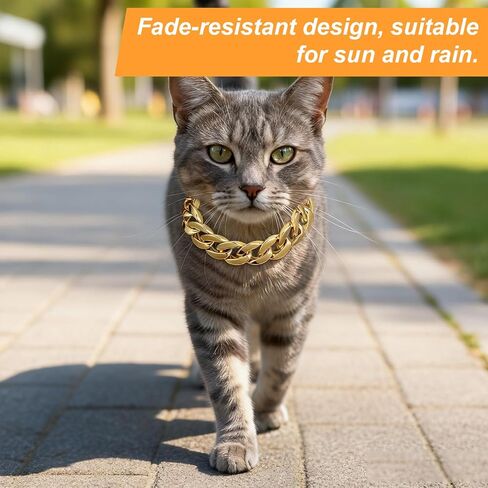 JIEYAO Gold Cat Chain Collar, Adjustable Cuban Link Necklace for Cats Gold Chain for Cats Stylish Pet Decorative Accessory (Gold, M) in Kuwait