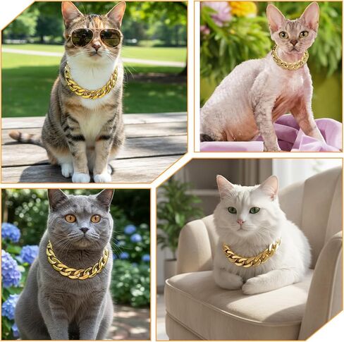JIEYAO Gold Cat Chain Collar, Adjustable Cuban Link Necklace for Cats Gold Chain for Cats Stylish Pet Decorative Accessory (Gold, M) in Kuwait
